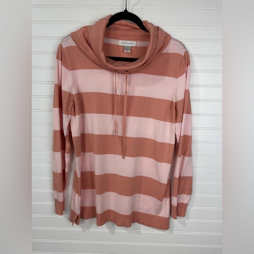 Christopher & Banks women’s pink striped cowl necked drawstring sweater. Size L.